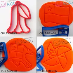Set of 4 cookie cutters Fiestas Patrias Chile, with drawing, 10cm