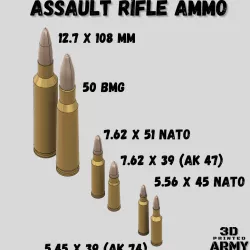 Set of Assault Rifle - 50 BMG - 5.56 x 45 NATO - 7.62 x 39 AK47
