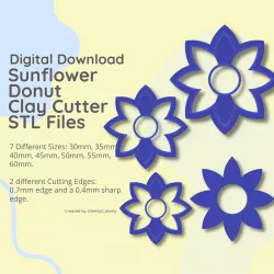 SunFlower Donut Debossed Clay Cutter - STL Digital File Download- 7 sizes and 2 Cutter Versions