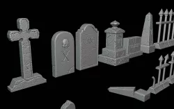tombstones and graveyard fences for spooky ghost army