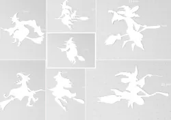 14 Flying Witch Silhouettes, Witch Riding Broom, Witch Stencil, Halloween Window Art