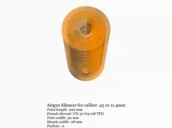Airgun silencer (medium) with UN 37/64 threads .45 caliber 11.4mm