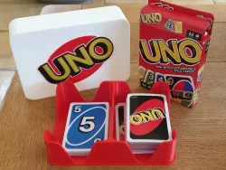 Card Game Deck Holder and Storage Box with Example Uno Logo.