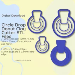 Circle Drop Clay Cutter - Donut STL Digital File Download- 7 sizes and 2 Cutter Versions