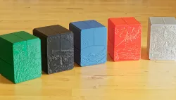 Five colour set of 100 card (Commander) geared deck box with magnetic latch