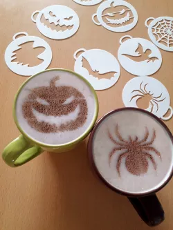 Halloween 8 coffee stencil cookies pastry too - pumpkin, spider, bat