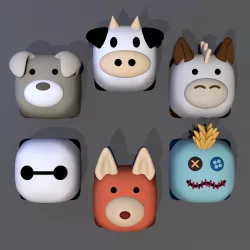 Pack 6 keycaps of cube animal - pack 2 - DIGITAL FILES FOR 3D PRINTING - KEYCAP FOR MECHANICAL KEYBOARD
