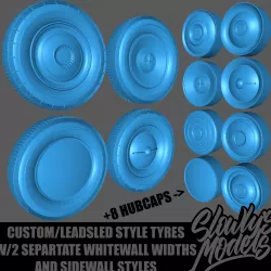 Custom/Leadsled 2-part Whitewall Tyres and Hubcaps