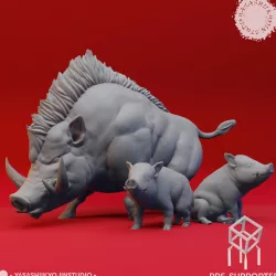 Giant Boar + Piglets- Tabletop Miniature (Pre-Supported STL)