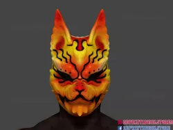Japanese Kitsune Tailed Demon Fox Cosplay Mask 3D Print File