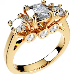 Cushion Side Round Diamonds Trilogy Ring Italian Shank-TCSRD-IT 3D Print Model