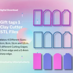 Gift Tags Clay Cutter - Make your own clay gift tag, STL Digital File Download- 4 sizes and 2 Cutter Versions