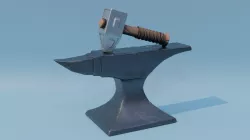 Medieval miniature hammer on anvil
