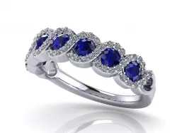 Spiral Weave Anniversary / Engagement Ring - Round Sapphires with Round Diamonds Halo