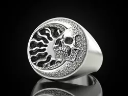 Skull moon sun ring