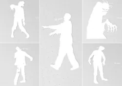 5 Zombie Silhouettes, Window Shadows, Stencils, Undead Thriller Monsters, Halloween