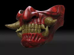 TRADITIONAL JAPANESE HANNYA HALF MASK 2 ONI HALF MASK SAMURAI MASK 3D PRINT MODEL
