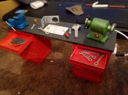 Workbench Diorama, Vice, Grinder Tool, Screwdriver..