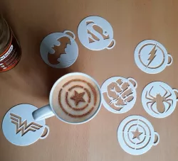 7 superhero stencils - Batman, Superman, Flash, Wonder Woman, Marvel