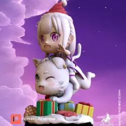 Emilia Christmas with Puck Chibi