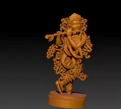 Gold Plated Brass Statue Of Lord Krishna Statue With Flute 3D print model