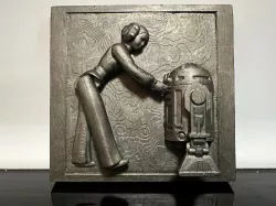 PRINCESS LEIA ORGANA, R2-D2 FROZEN IN CARBONITE FRIEZE, VINTAGE STAR WARS CUSTOM ACTION FIGURE, KENNER 3.75", 1/18, DIORAMA DISPLAY