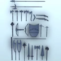 Set of Medieval weapons (1) - Medieval fight war guns axe cleaver bow boomerang crossbow mace shield pickaxe