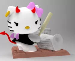Bad Hello Kitty hitting garbage cans 3D print model