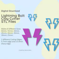 Lightning Bolt 1 Clay Cutter - STL Digital File Download- 8 sizes and 2 Cutter Versions