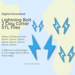 Lightning Bolt 2 Clay Cutter - STL Digital File Download- 8 sizes and 2 Cutter Versions