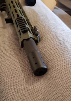 Muffler-style barrel extension for Krytac mk2 spr