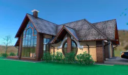 Guest house with fireplace hall and garage for two cars 3D model