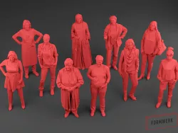 Scanned women Low Poly set 01 - 10 models Low-poly  3D model