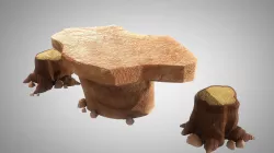 Stylized Rock Table with Tree Trunk Chair Model 3D model