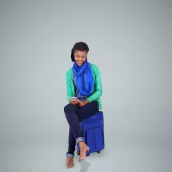 Woman Sitting on Blue Suitcase and Texting CWom0306-HD2-O01P01-S 3D model