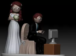 Bride Groom wedding cake topper (Angry Bride + Gamer)