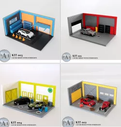 FULL PACKAGE!! MINI GARAGE DIORAMA 1/64 SCALE DIECASTS - SET OF 4