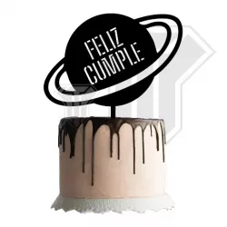 Happy birthday cake topper in planet saturn