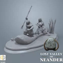 Neanderthal Fishing couple in boat