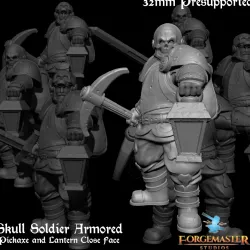 Skull Soldier Armored Pickaxe and Lantern Close Face