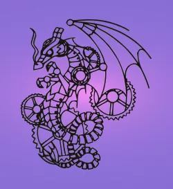 Steampunk dragon mural, wall decoration, panno