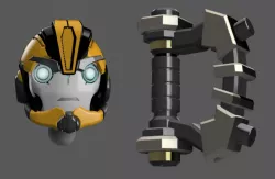Transformers Prime Beast Hunter Bumblebee (Unmasked head) and Polarity Gauntlet