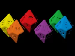 Decahedron dice with Arabic, Roman, Braille, Draconic and Klingon numerals