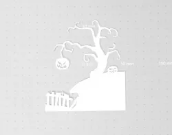 Haunted Tree on a Hill with Jacko lanterns, Window Stencil, Projector Scene, 2D Wall Art, Silhouette, Halloween