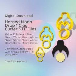 Horned Moon Drop 1 Clay Cutter - Celestial STL Digital File Download- 12 sizes and 2 Cutter Versions