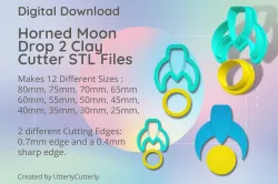 Horned Moon Drop 2 Clay Cutter - Celestial STL Digital File Download- 12 sizes and 2 Cutter Versions