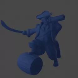Pirate captain with cutlass and barrel