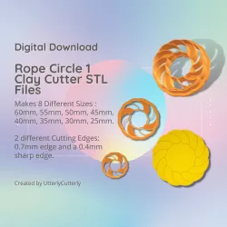 Rope Circle 1 Clay Cutter - Nautical Wreath STL Digital File Download- 8 sizes and 2 Cutter Versions, Sailor Style