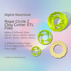 Rope Circle 2 Clay Cutter - Nautical Wreath Donut STL Digital File Download- 8 sizes and 2 Cutter Versions, Sailor Style