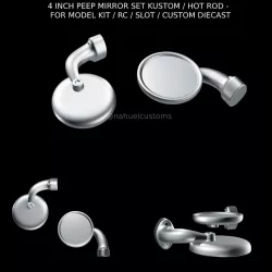 4 INCH PEEP MIRROR SET KUSTOM / HOT ROD - FOR MODEL KIT / RC / SLOT / CUSTOM DIECAST